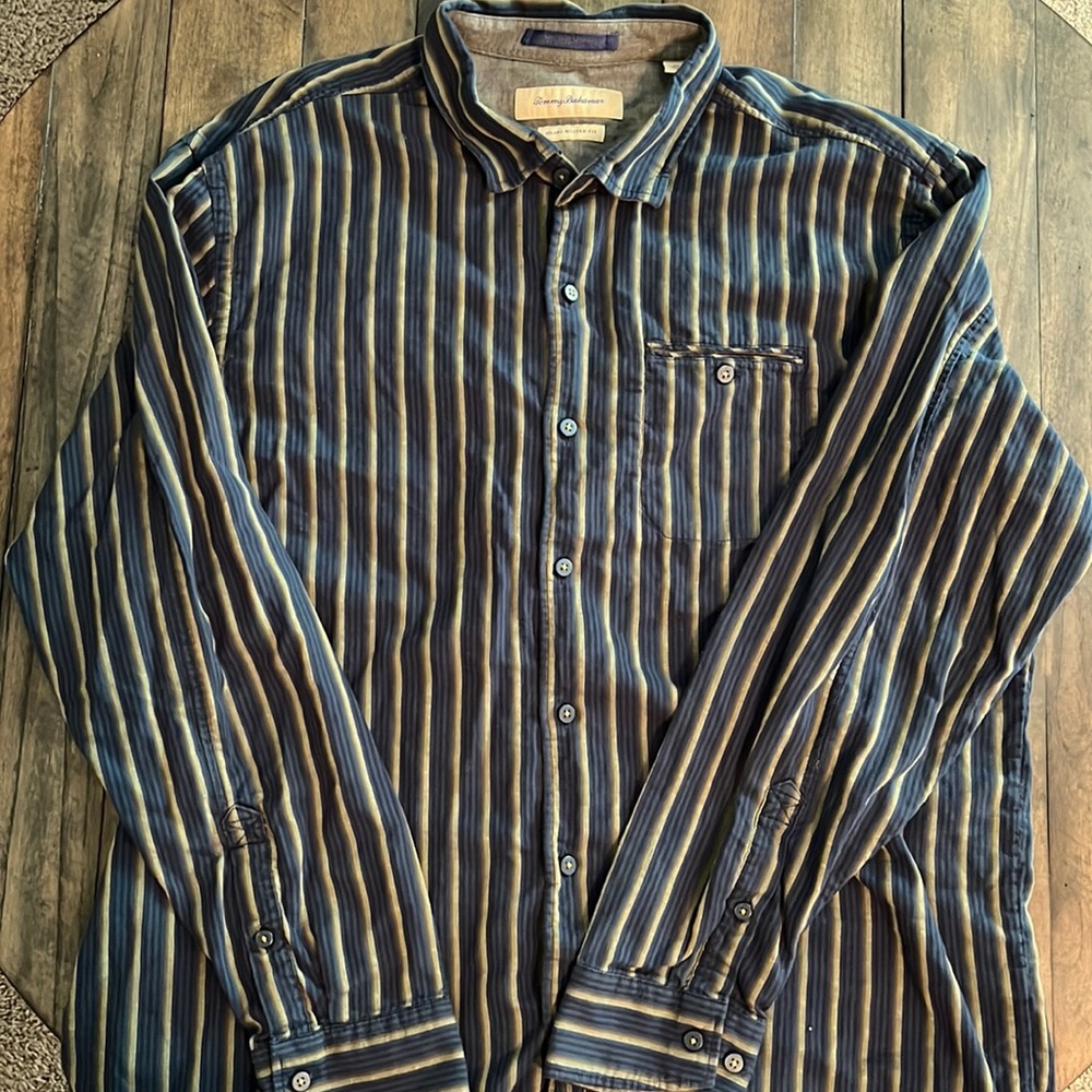 Tommy Bahama Men’s XL Blue w/ Green Stripe Long Sleeve Button Down